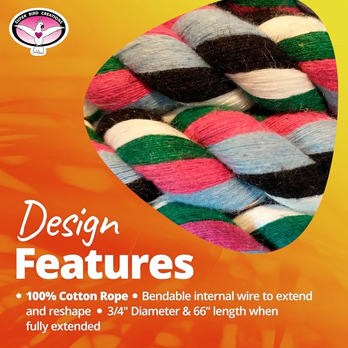 Super Bird Creations SB324 Colorful Cotton Rope Bungee Bird Toy, Medium Bird - Image 4