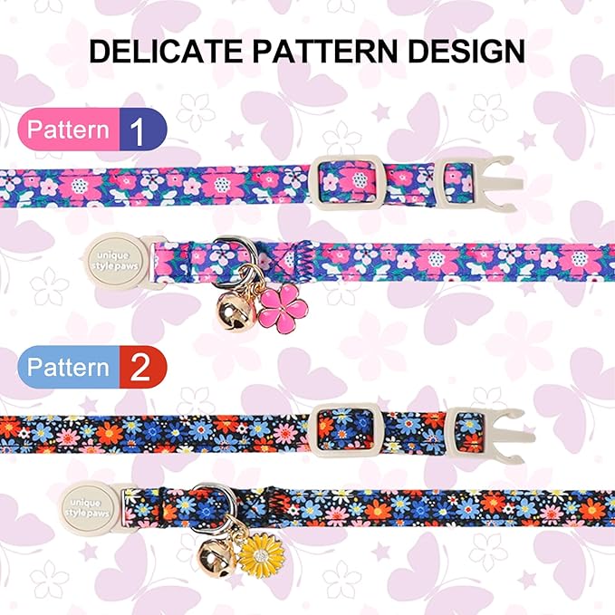 Unique Style Paws Blue Flower Cat Collar, Flower Cat Collars, Adjustable Spring - Image 2