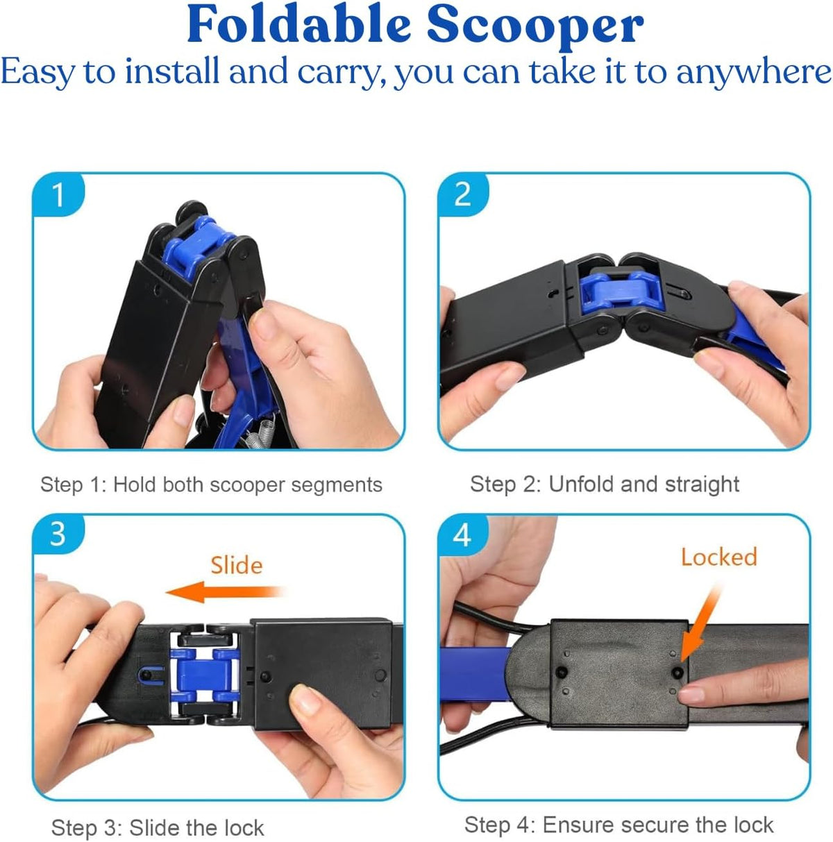 Non-Breakable Pooper Scooper - Foldable Dog Pooper Scooper with Eco-Friendly Poop Bag | Durable Spring & Lightweight | Non-Breakable Pet Scooper for Easy Grass and Gravel Pick Up (Blue)