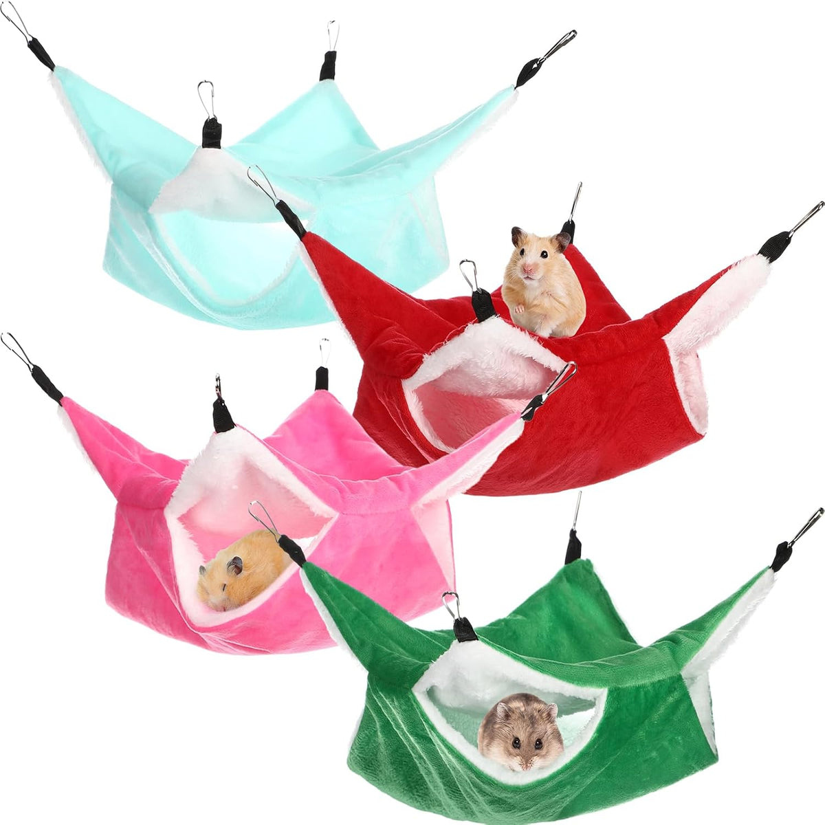 Nuogo 4 Pcs Guinea Pig Rat Hammock for Cage, Pale Color, Summer