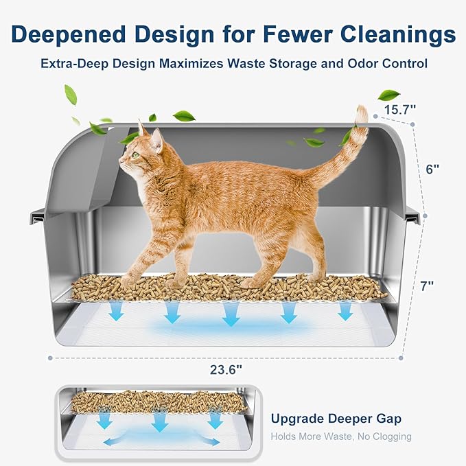 7" Deep Stainless Steel Sifting Litter Box - Image 4