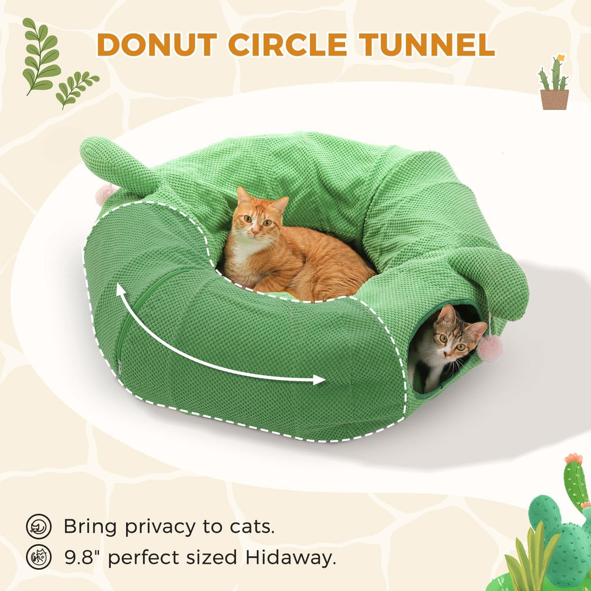 PAWZ Road Cactus Cat Tunnel Collapsible Cat Donut Tunnel with Flower Bed