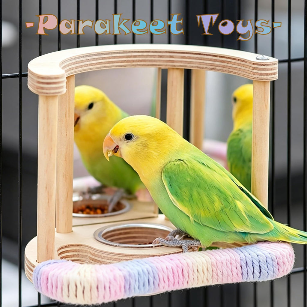 Parakeet Toys Bird Mirror with Perch Stand, 3 Mirrors