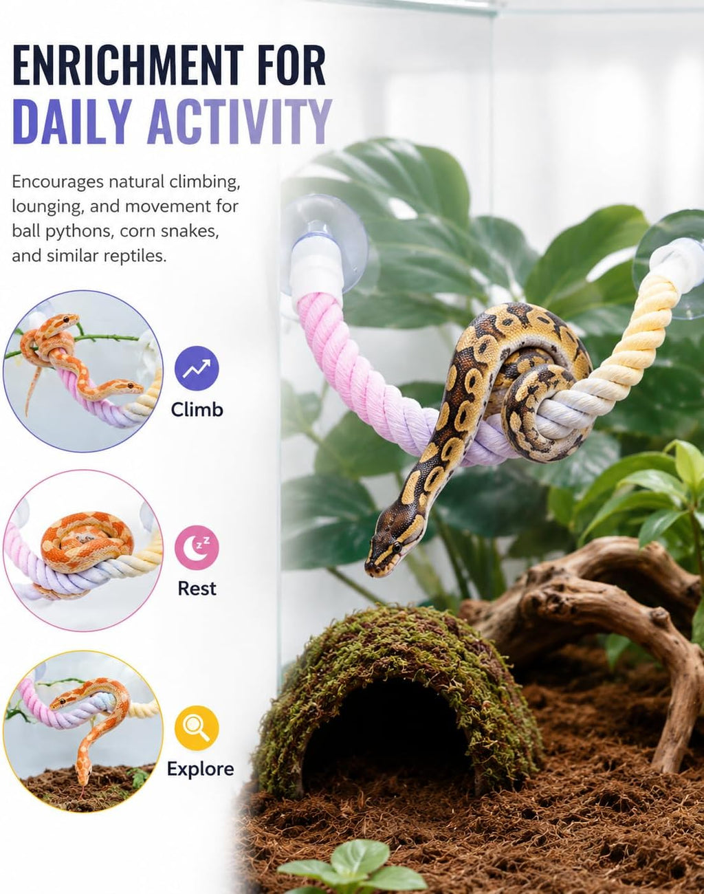 Ball Python Tank Accessories, Bendable Snake Climbing Rope