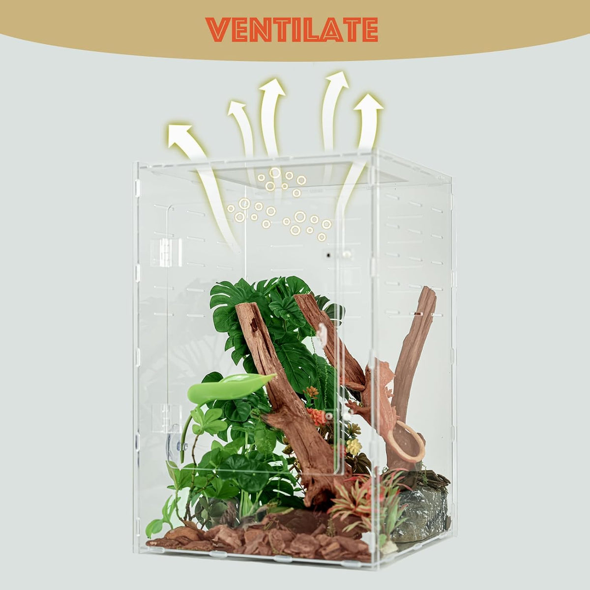 12x12x18 Clear Acrylic Reptile Enclosure, Front Opening, 360° View Tank
