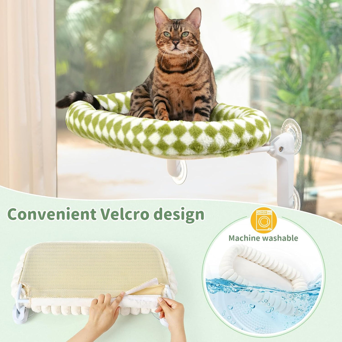 Sunhoo Foldable Cat Window Perch, Large Suction Cup Kitty Hammock, Green