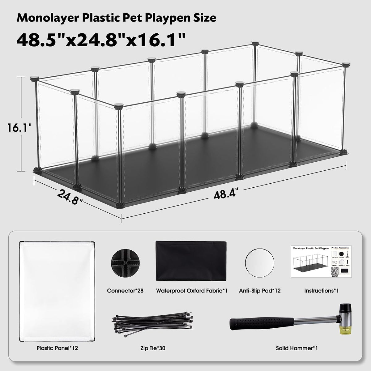 Small Animal Playpen with Waterproof Mat, 12-Piece Translucent Plastic Panels for Indoor and Outdoor Use, DIY Exercise Fence for Kittens, Rabbits, Guinea Pigs, Hedgehogs, and Hamsters