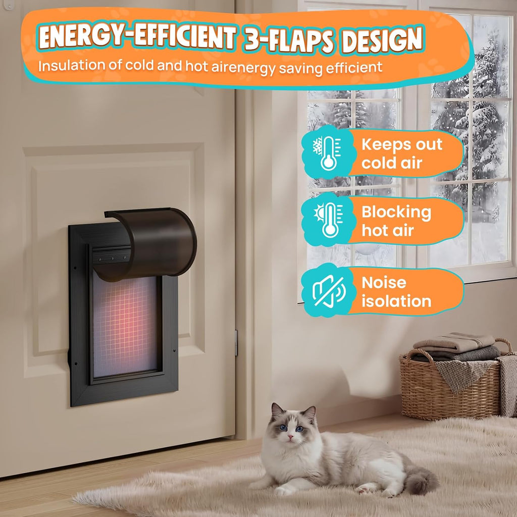 Aluminum Cat Door Interior Door, Pets Up to 22 lb, Black