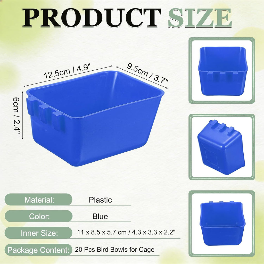 Cage Cups, 4.9x3.7x2.4 Parakeet Feeder(Blue, 20 Pcs)