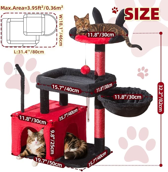 Taoqimiao MS043BR Cat Tree, 32.2-Inch Cat Tower - Image 5