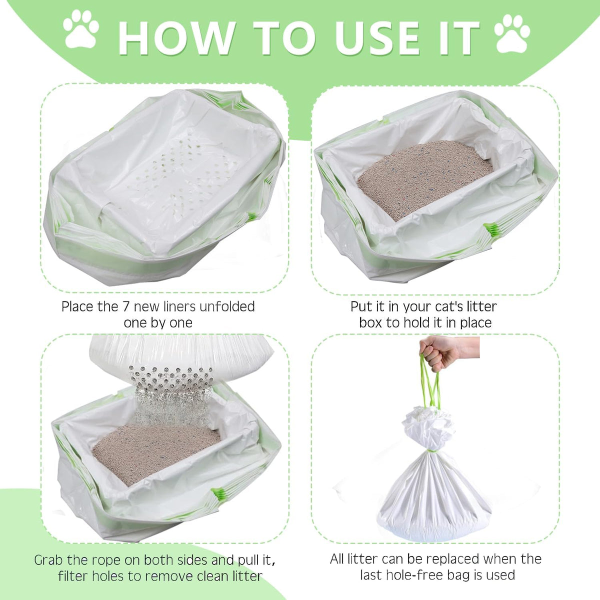 Sifting Cat Litter Liners with Holes 21 Count Large Drawstring
