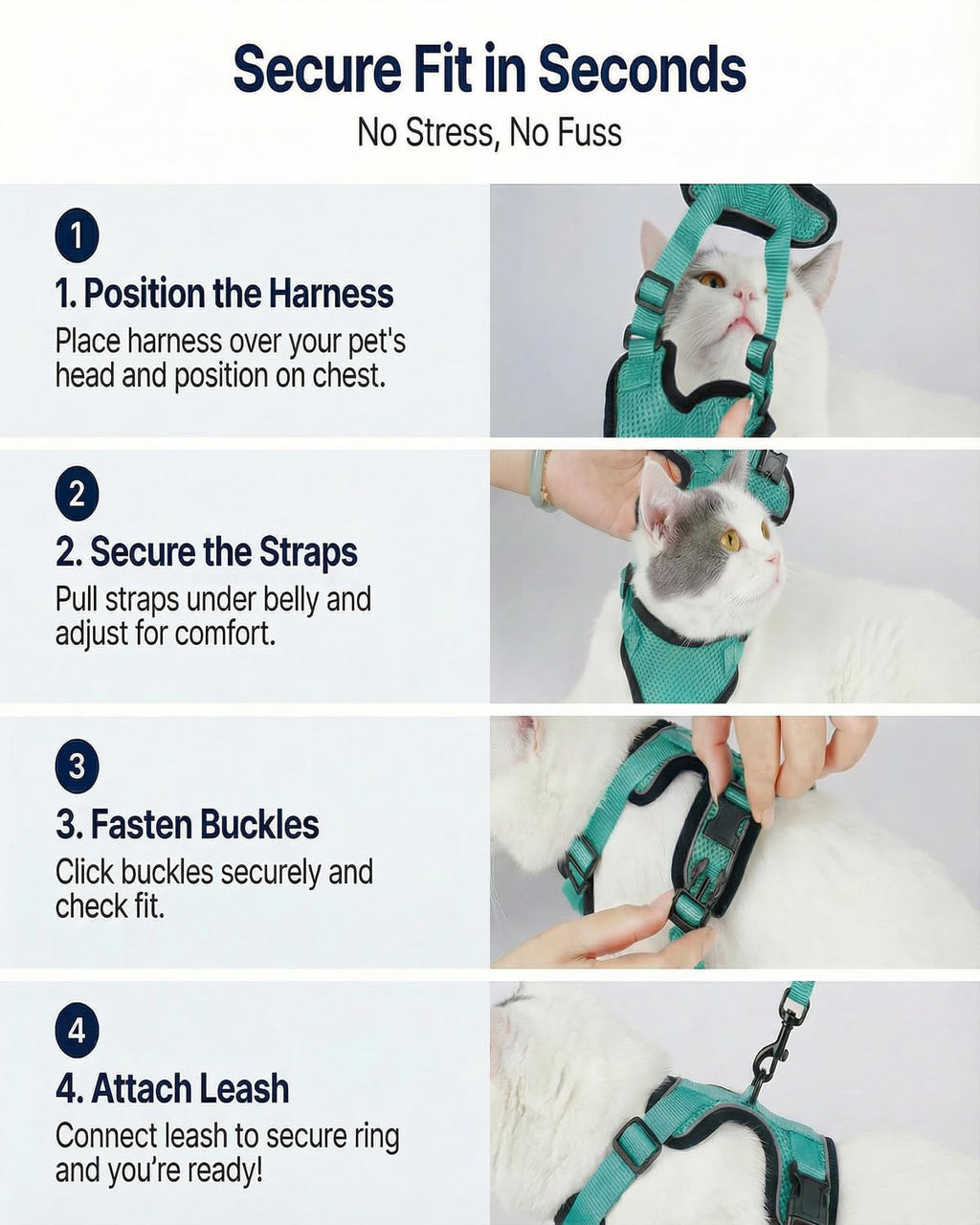 Luxelle 2 Pack Escape-Proof Cat Harness and Leash Set for Walking – Adjustable No Pull Soft Vest with Easy-Wear Buckle, Reflective Straps, Breathable Mesh – Outdoor Travel Harness for Cats & Kittens