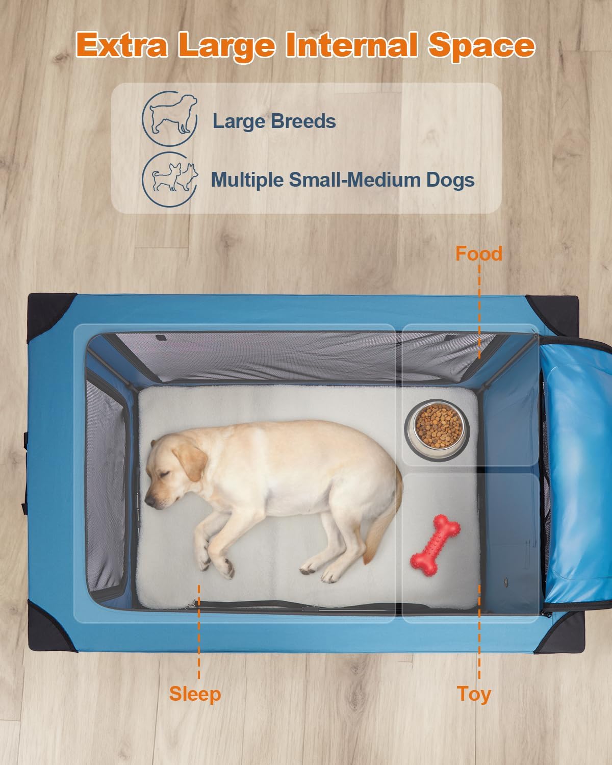 Ownpets Collapsible Travel Dog Crate for Large Dogs, 48x31x31 inches, Blue