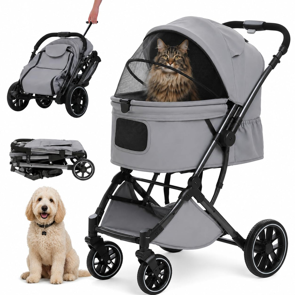 MUTTROS Pet Stroller for Dogs & Cats, 66lbs, Gray