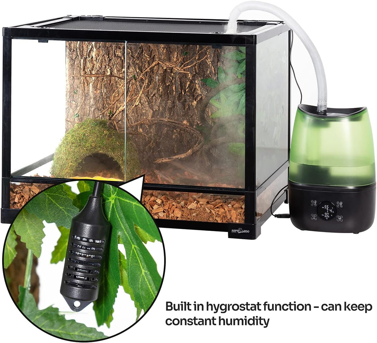 REPTI ZOO Reptile Automatic Fogger 2 IN 1 Digital Timing & Hygrostat Humidifier Remote Control 4L Large Tank Reptile Terrarium Fogger with Extended Hose for Bearded Dragon/Lizard/Gecko/Snake/Tortoise