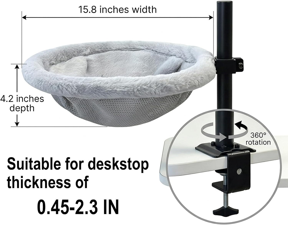 Cat Desk Bed, 360° Rotating & Height Adjustable Cat Perch for Desk, Soft Faux Fur, Removable & Washable, Supports Up to 44 lbs – Perfect for Remote Workers, Gamers & Office Cats