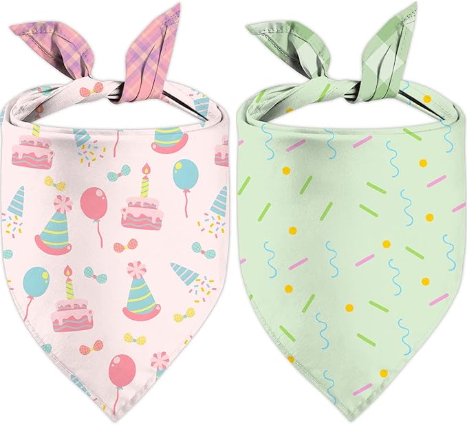 Birthday Dog Bandanas, Double Side All 4 Patterns Reversible Large Pet Bandanas by Unknown
