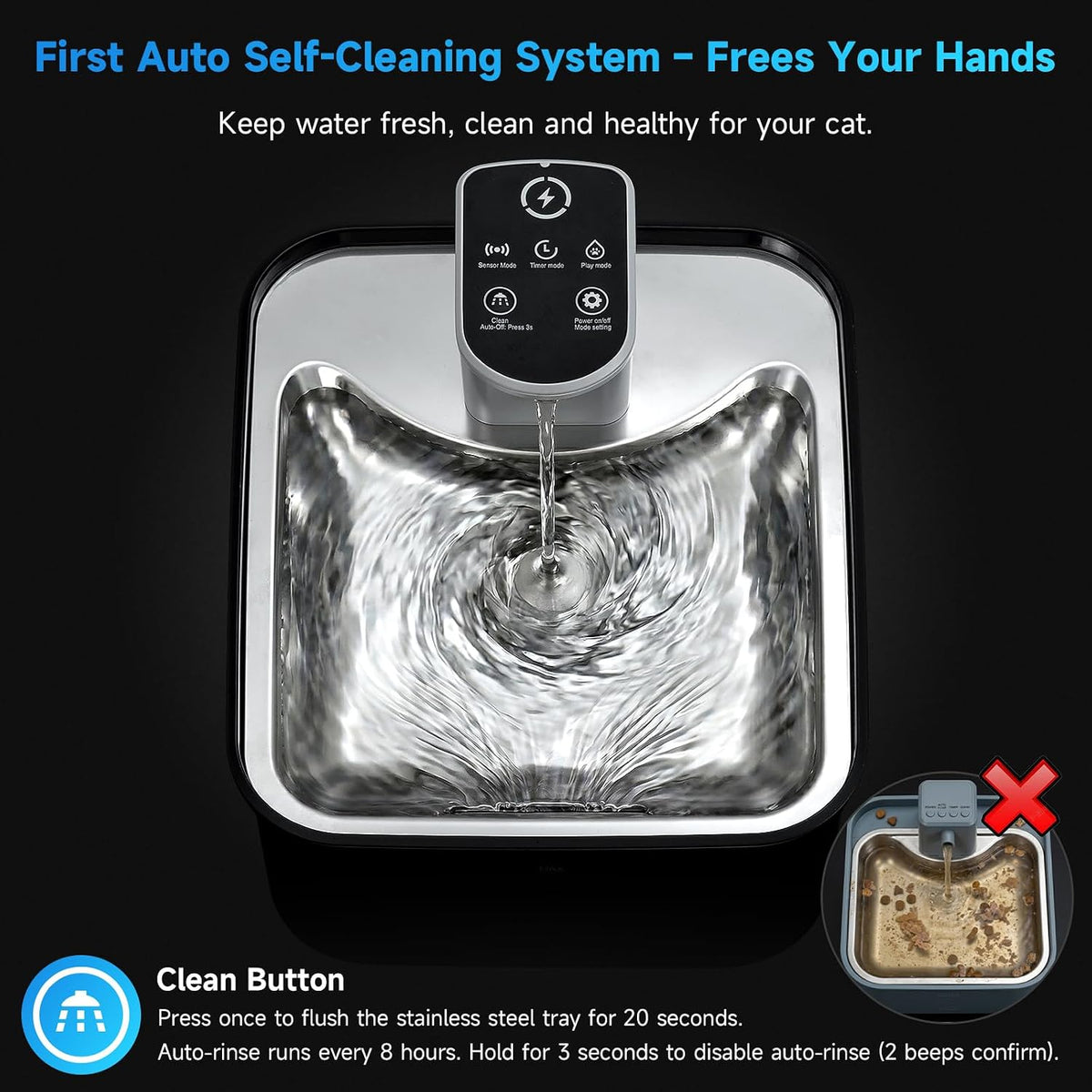 Cordless Battery Rechargeable Cat Water Fountain 3.5L Stainless Steel Tray