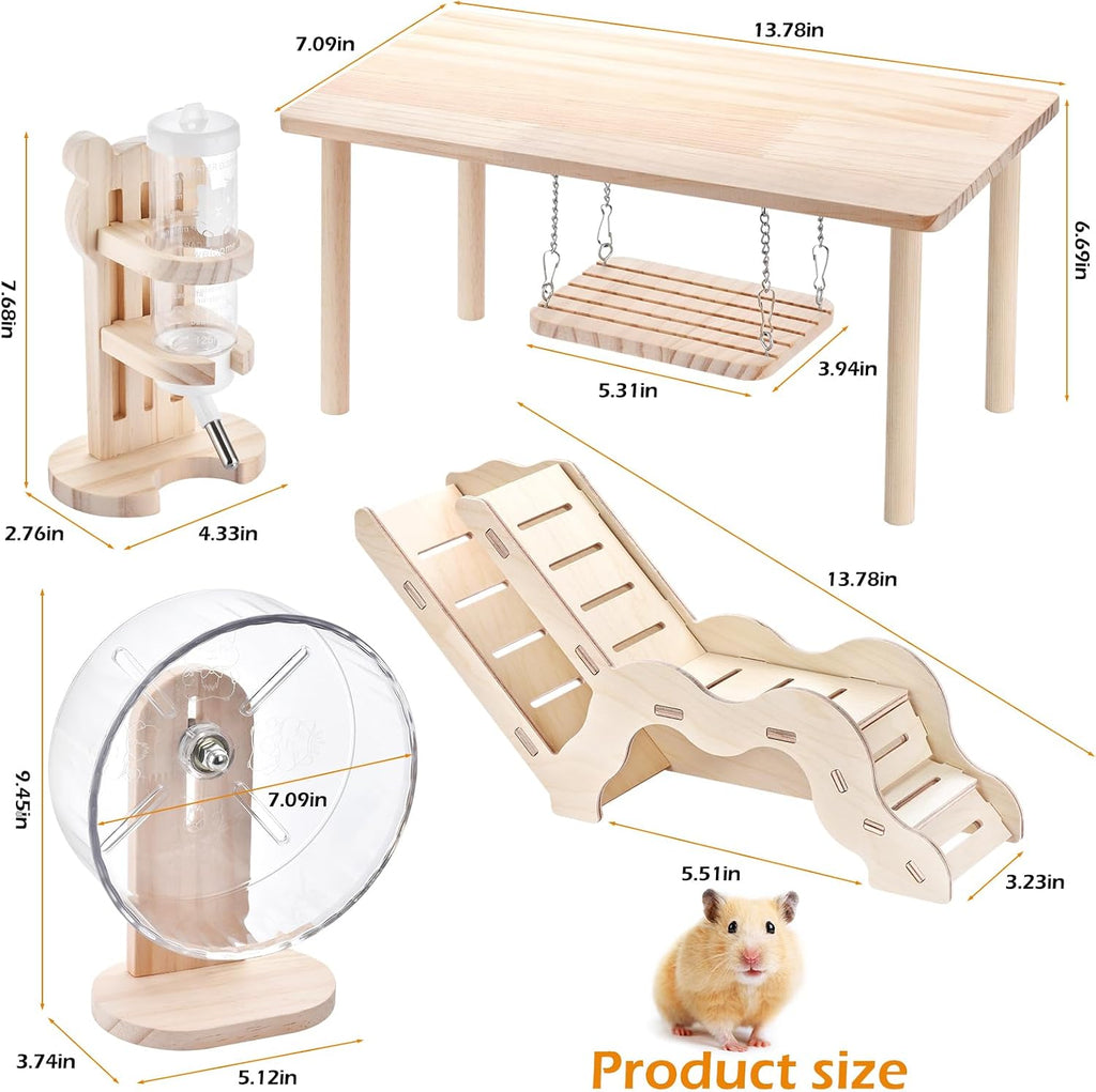 Hamster Play Wooden Platform， 4-piece Hamster cage Accessory Toy Set