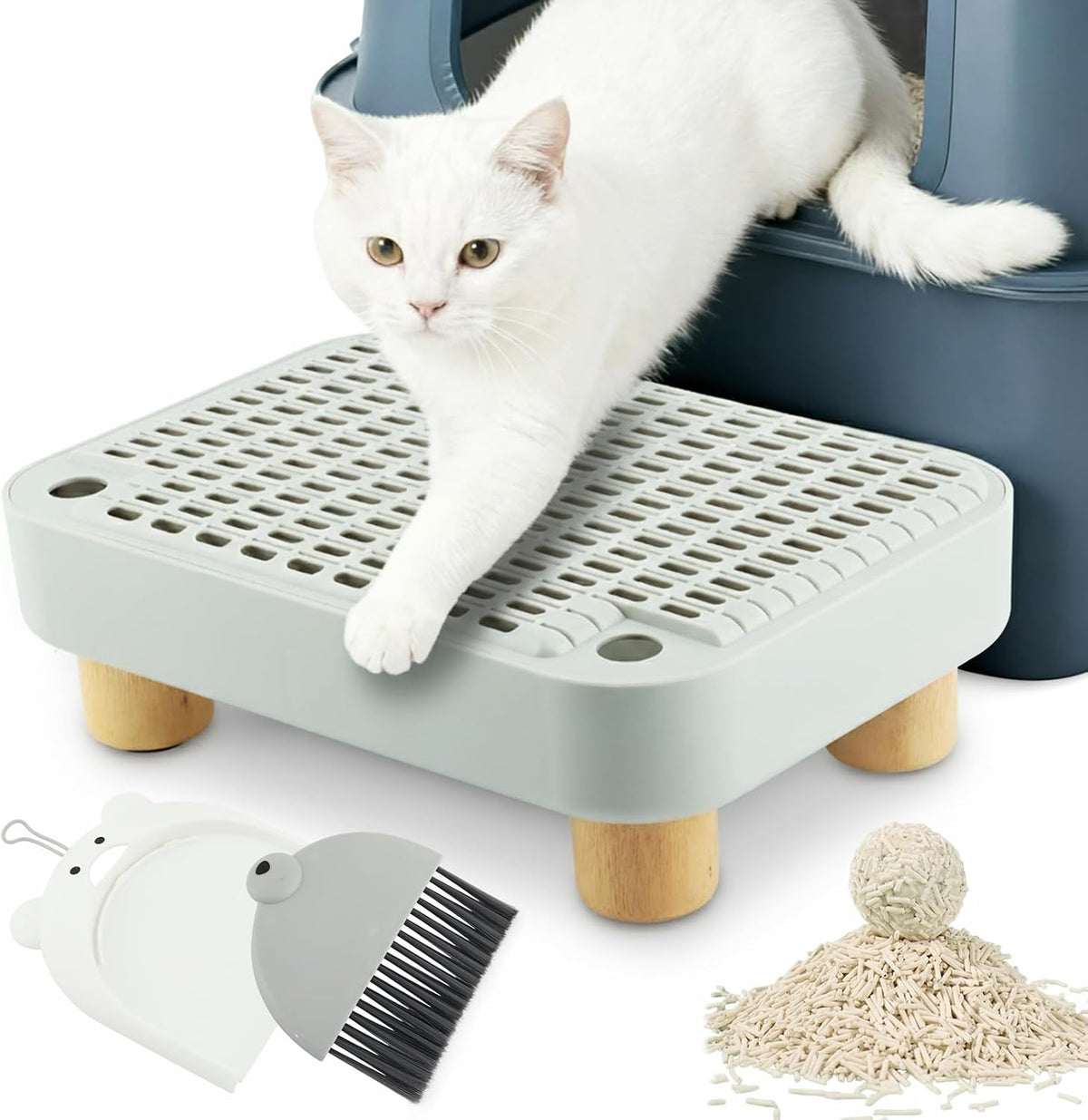 Cat Litter Box Step Ramp, Washable Step Pedal Stool with Non Slip Wood Base