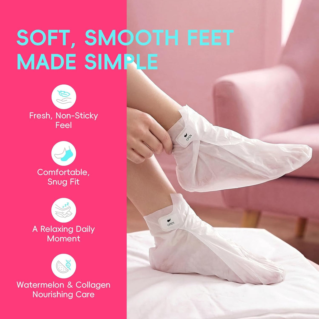 QUIYUM 6 Pairs Watermelon Foot Mask, Moisturizing Booties for Dry Skin