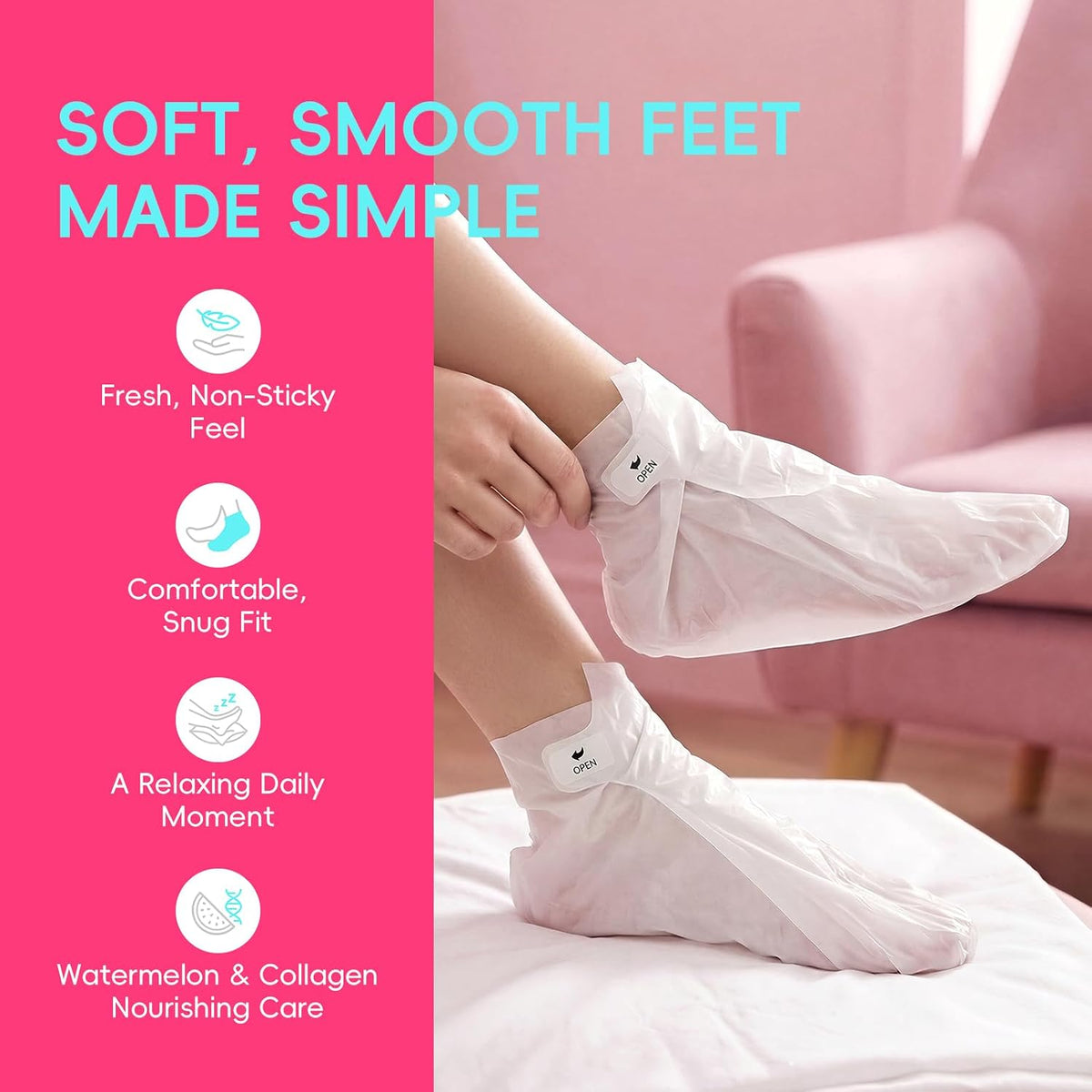 QUIYUM 6 Pairs Watermelon Foot Mask, Moisturizing Booties for Dry Skin
