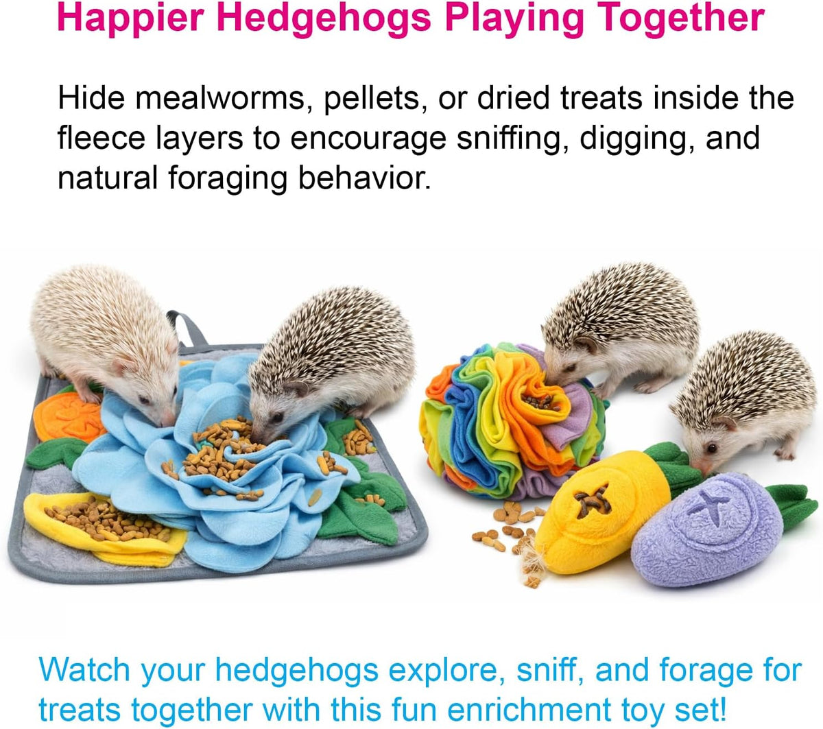 5Pcs Hedgehog Foraging Toy – Snuffle Mat, Snuffle Ball & Carrot Treat Toys for Hedgehog Cage Enrichment, Interactive Feeding Toys for Hedgehog, Rabbit & Guinea Pig, Small Pet Foraging Toys