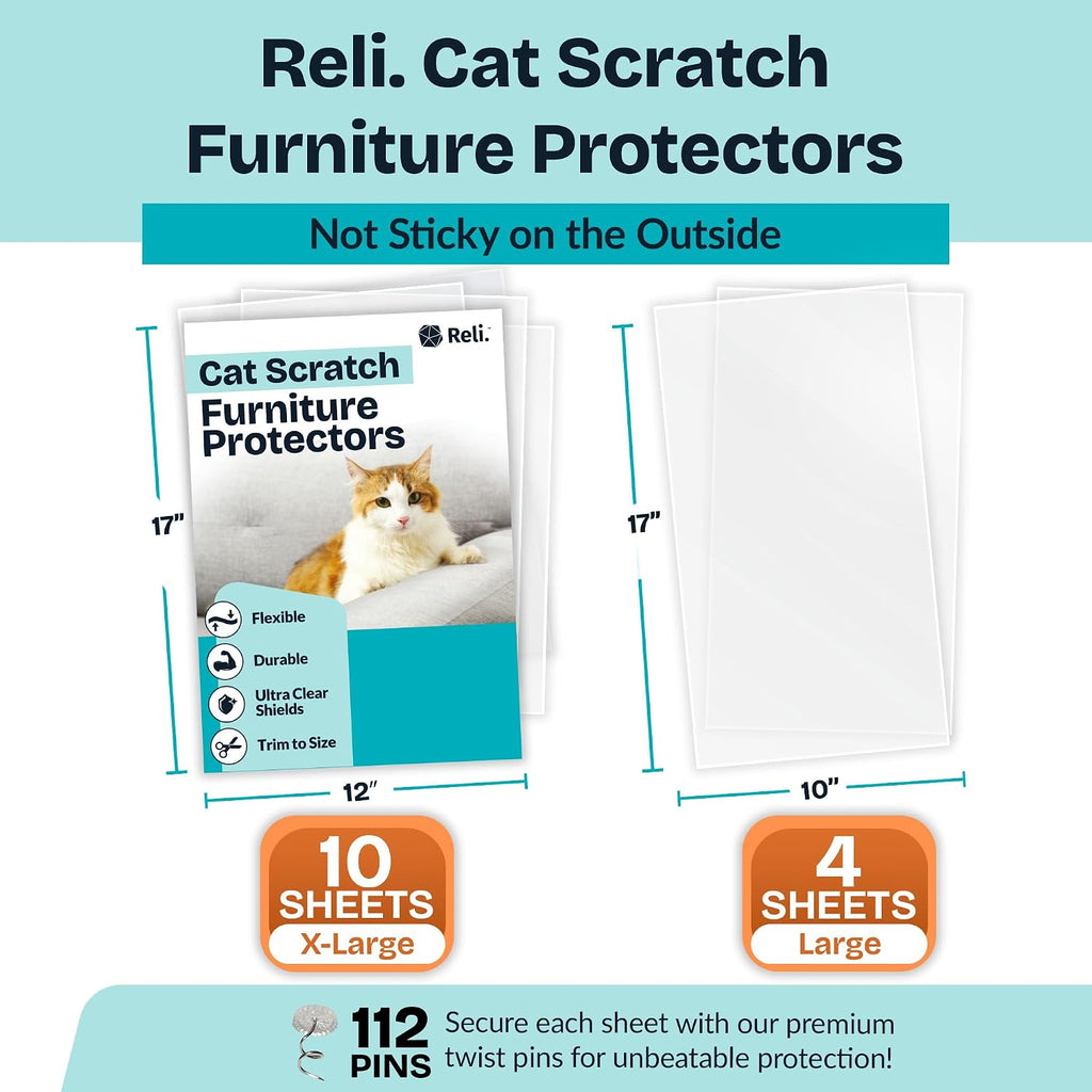 Reli. Cat Scratch Furniture Protector | Couch Anti-Scratch Sheets | 14 Pack