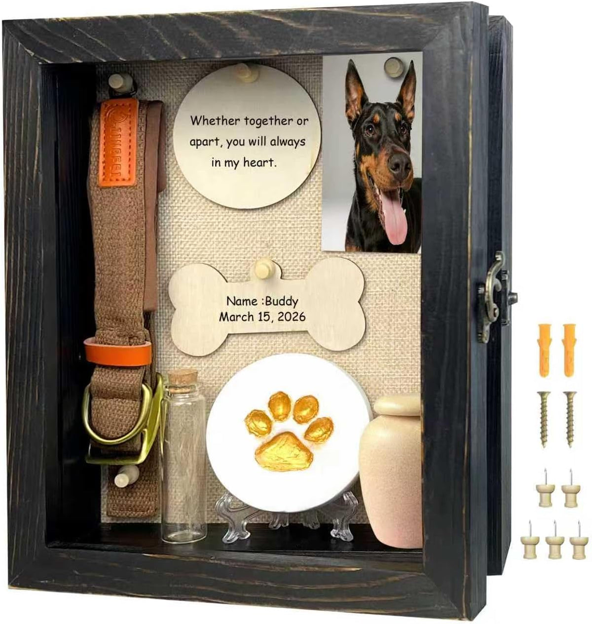 8x10 Pet Memorial Shadow Box Frame Paw Print Kit Solid Wood Pet Frame Black Dog Memorial Gifts for Loss of Dog