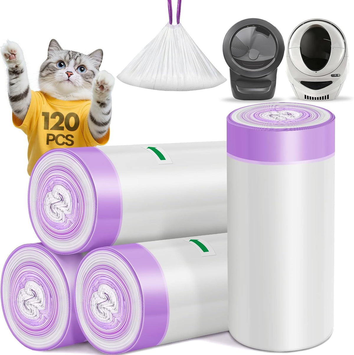 120PCS Automatic Cat Litter Box Waste Bags Compatible with Litter Robot 4/3