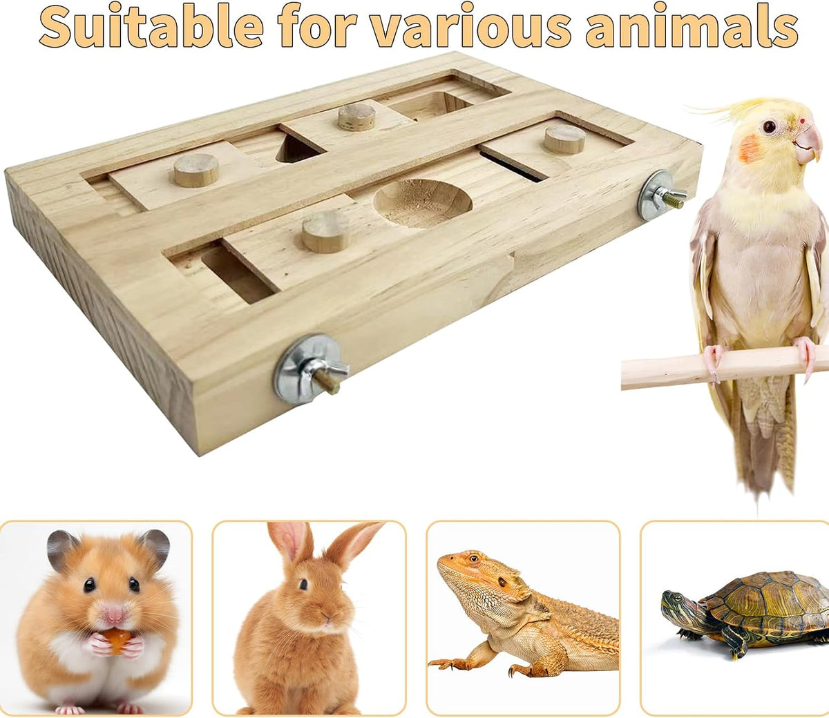 FlidRunest Extra-Large Wooden Bird Foraging Box Toy, Bird Puzzle Toy Seed Food Feeder, Enrichment Foraging Toy for Parrot, Parakeet, Cockatiel, Conure, Sun Conures, African Grey, Macaw