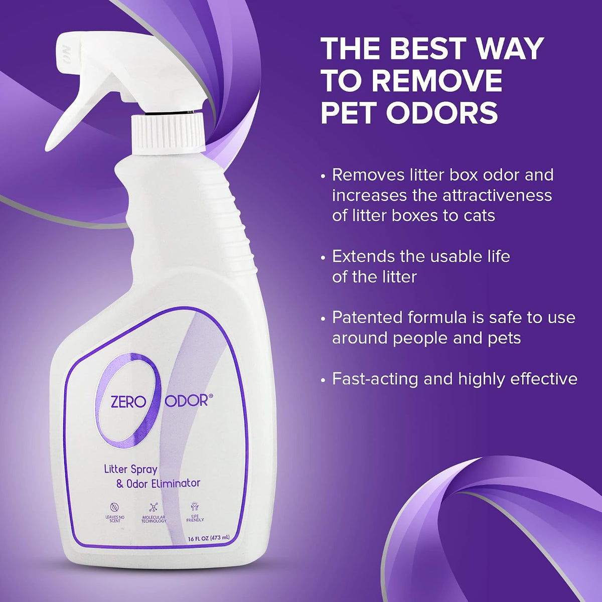 Zero Odor Litter Box Odor Eliminator Spray, Cat Litter Deodorizer, 16 oz
