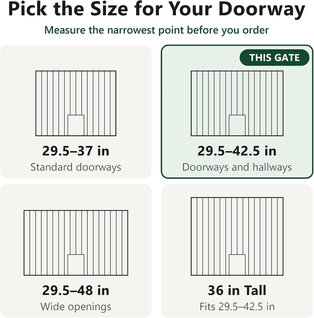 Dog Gate with Adjustable Cat Door, 29.5-42.5 in Wide, Black