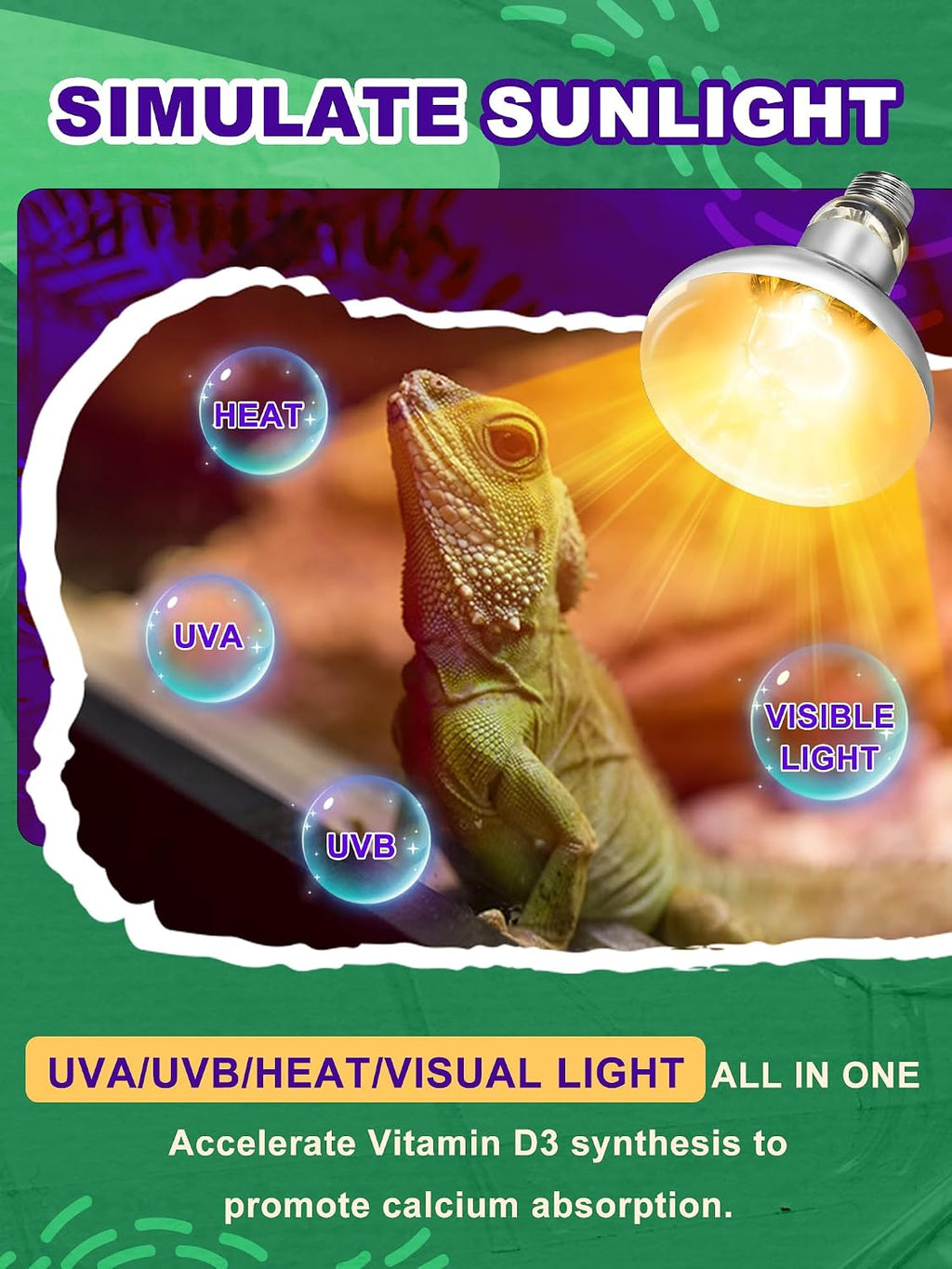 Heat Lamp Bulbs, 80 Watts UVA UVB Reptile Heat Bulb, 1 Pack