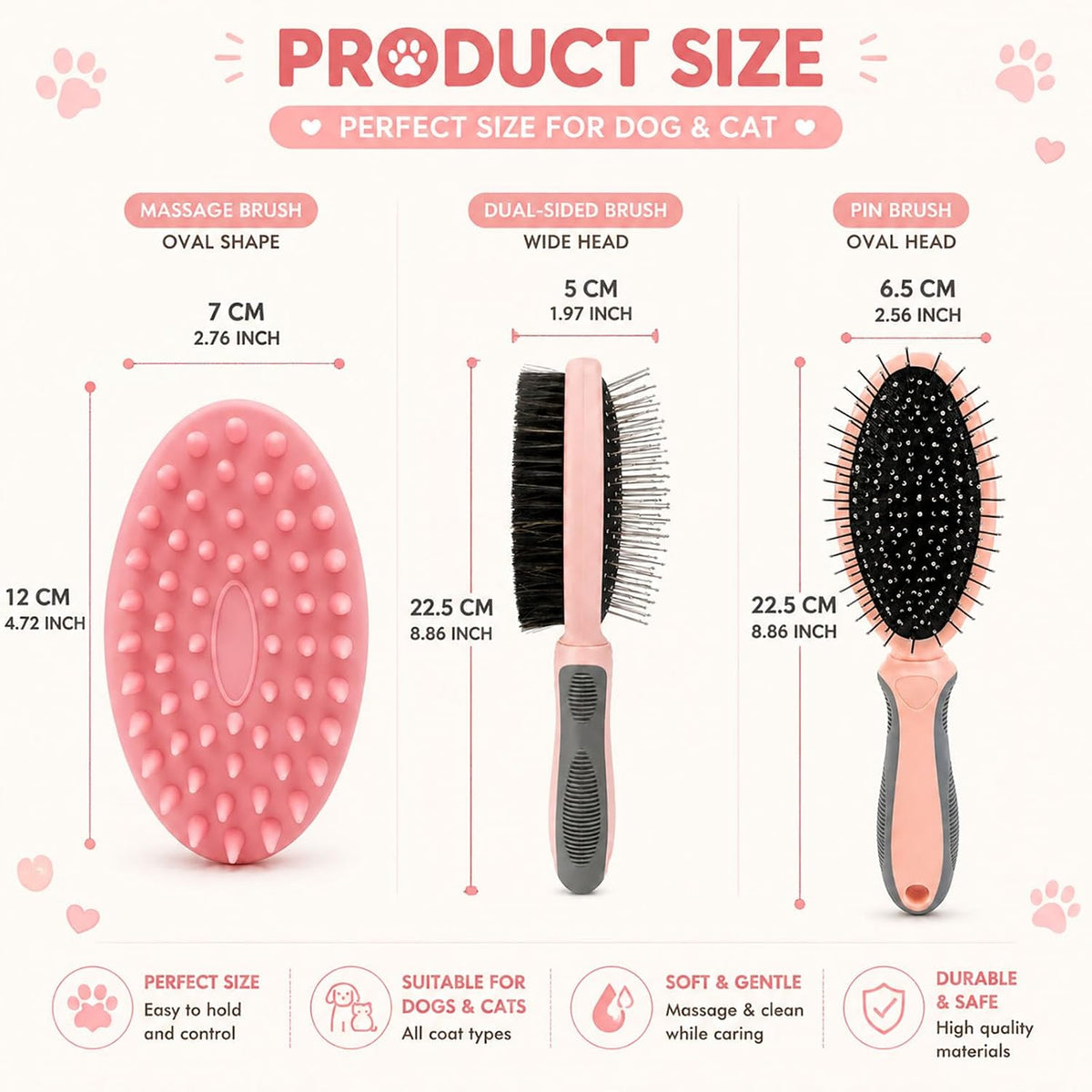 2PCS Double Sided Dog Grooming Brush w/Silicone Dog Bath Brush Pink