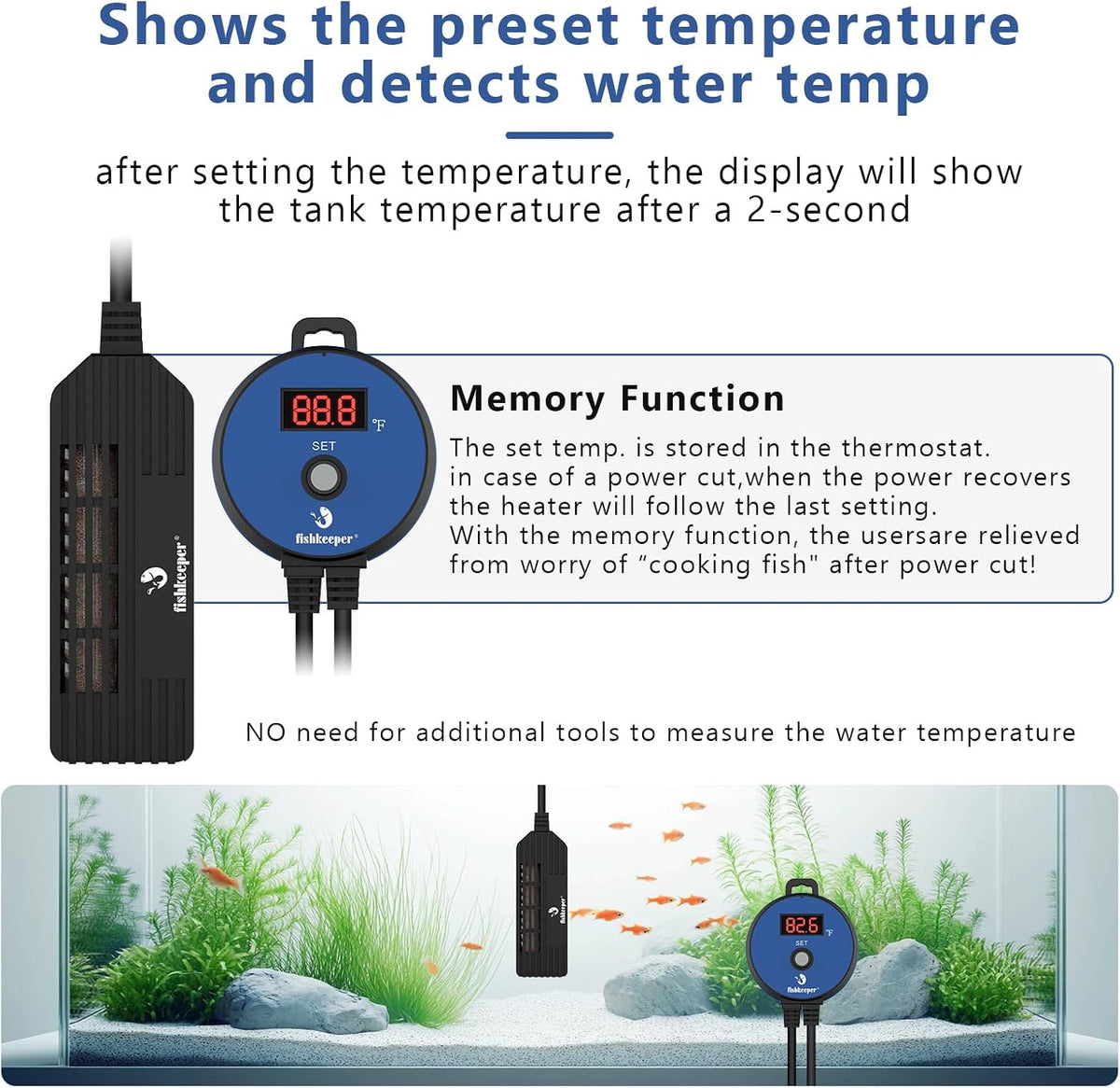 fishkeeper Mini Aquarium Heater: 50W 63-93°F Precise Control for 5-14 Gal
