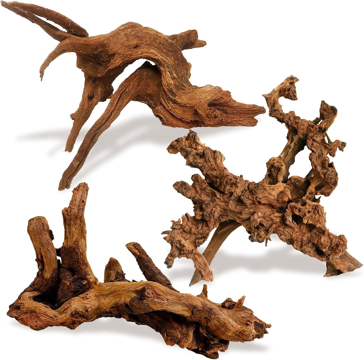 kathson Natural Driftwood for Aquarium Decor, 3-Piece 7''-11'' Large Driftwood for Decorations on Fish Tank, Reptiles Bearded Dragon Terrarium Ornament Accessories or Air Plants
