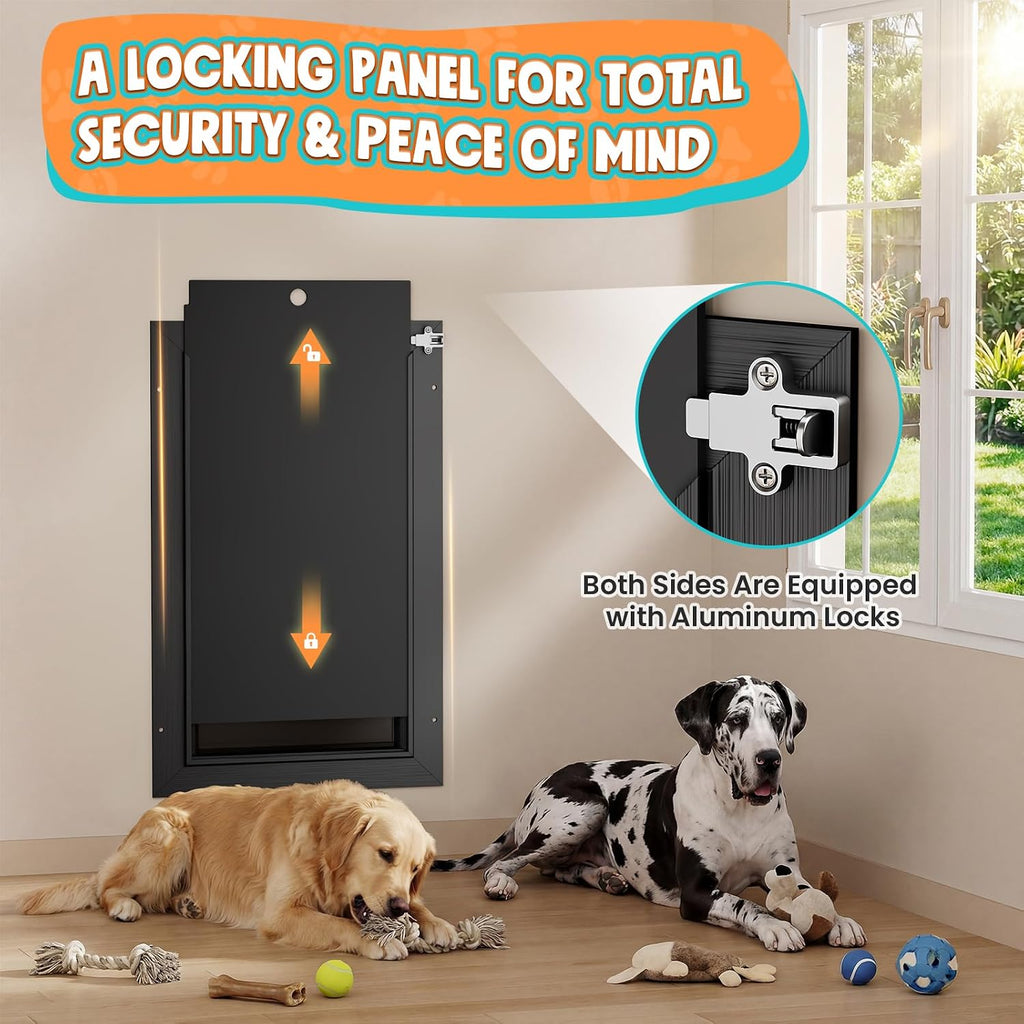 2-Flap Large Dog Door for Wall, All Aluminum Doggy Door, Pets Up to 110 LB