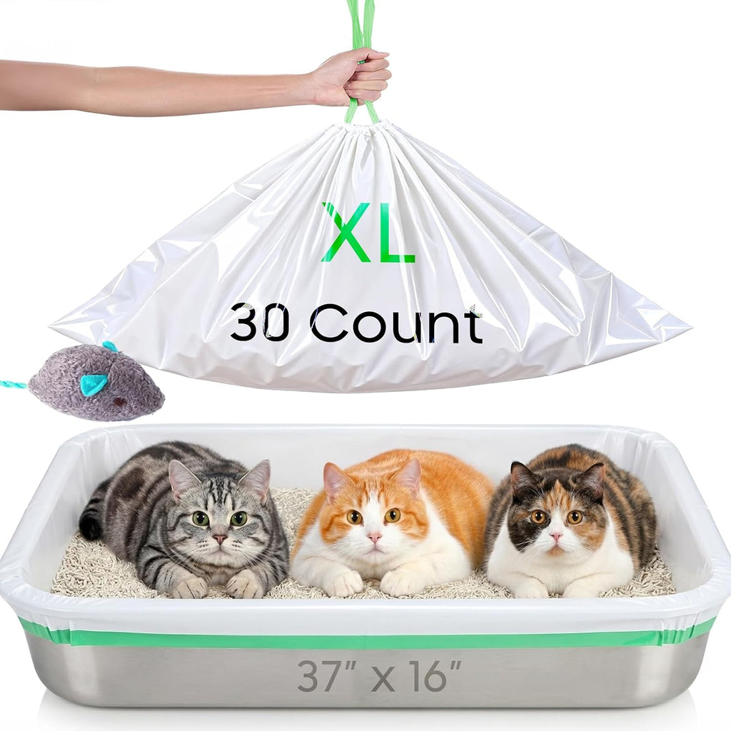 30 Pack Large Cat Litter Box Liners 37"x16", Heavy‑Duty Litter Bags