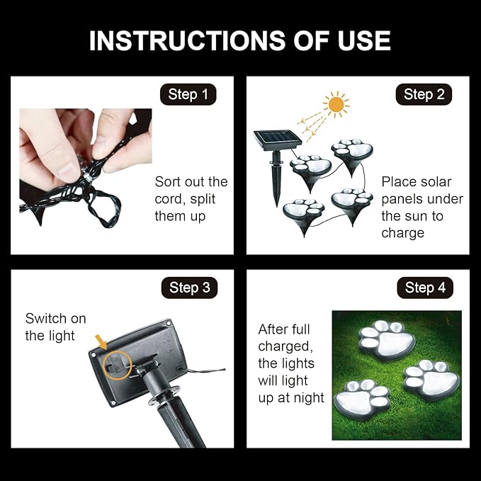 Animal Paw Print Solar Lights Outdoor Garden Decor, 8 Pack Paw Print Lights - Image 5