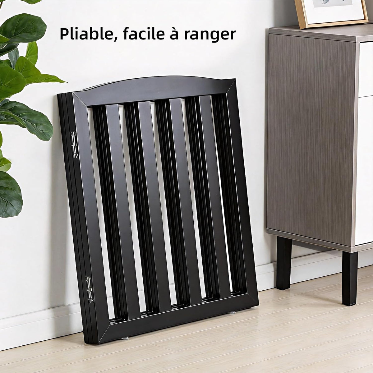 Freestanding Dog Gate Indoor,Doggie Gate Foldable Pet Gates for Doorways,Stairs or Hallways, Wooden Black Pet Gate for the House, Pet Fence with Support Feet Included,32 "Height-2 Panels