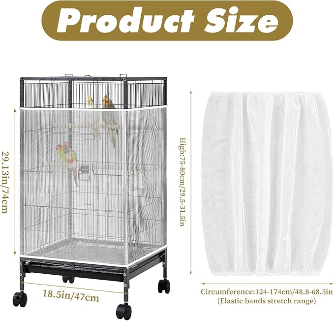 White Bird Cage Seed Catcher Adjustable Soft Birdcage Cover Reusable Nylon Mesh - Image 2