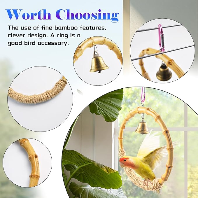 Bamboo Ring Bird Swing Perch, Large Circle Cage Hanging Toys, Bird Perch - Image 5