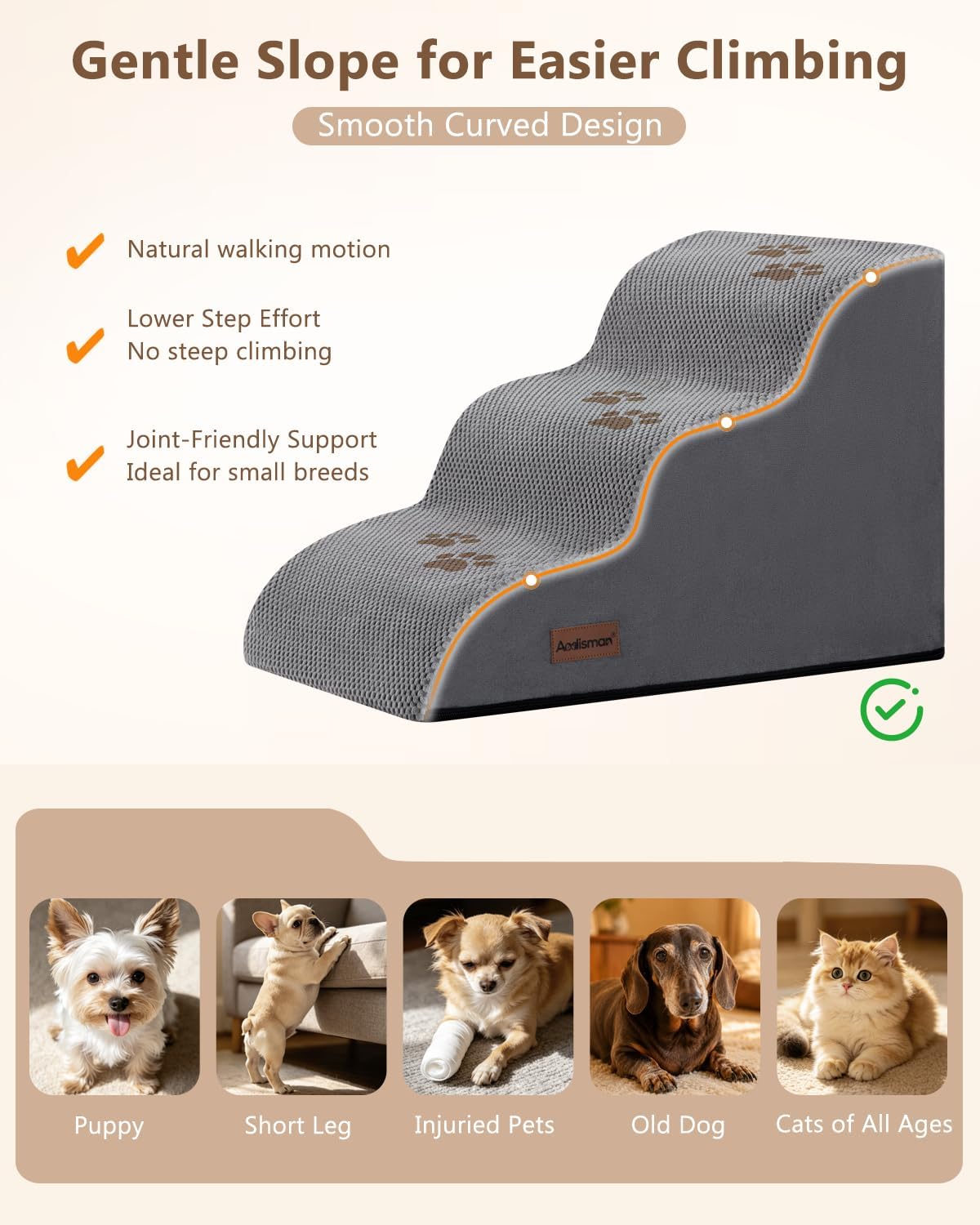 Aodisman Dog Stairs for Small Dogs,3 Step Dog Ramp for Couch,Non-Slip Steps