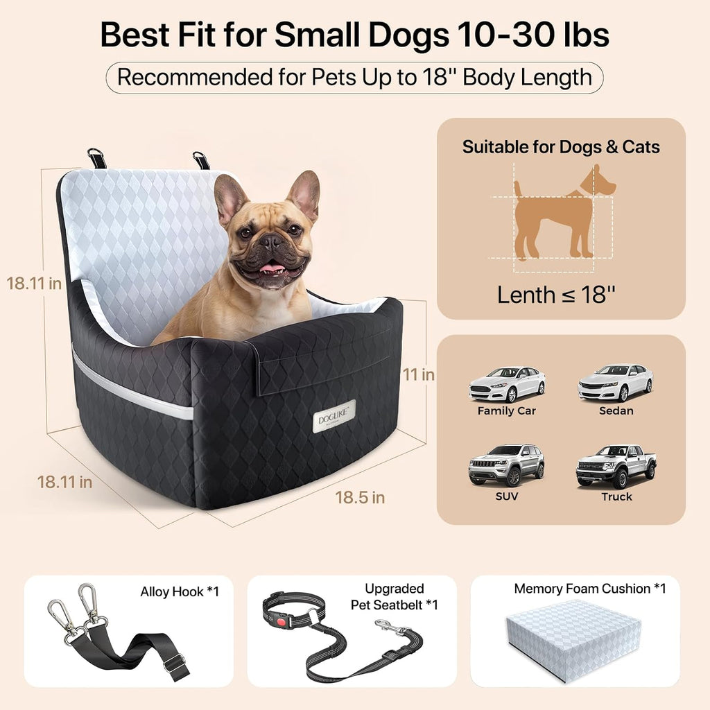 Elevated Dog Car Seat Booster for Small/Medium Dogs up to 35 lbs