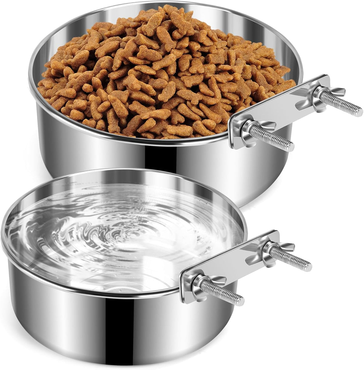Crate Dog Bowls for Large Dogs, Removable Stainless Steel Dog Bowls for Food and Water, Pet Kennel Hanging Food Water Feeder Station for Medium/Large Pets, (7.1"x3.7" & 7.1"*2.6", Black)