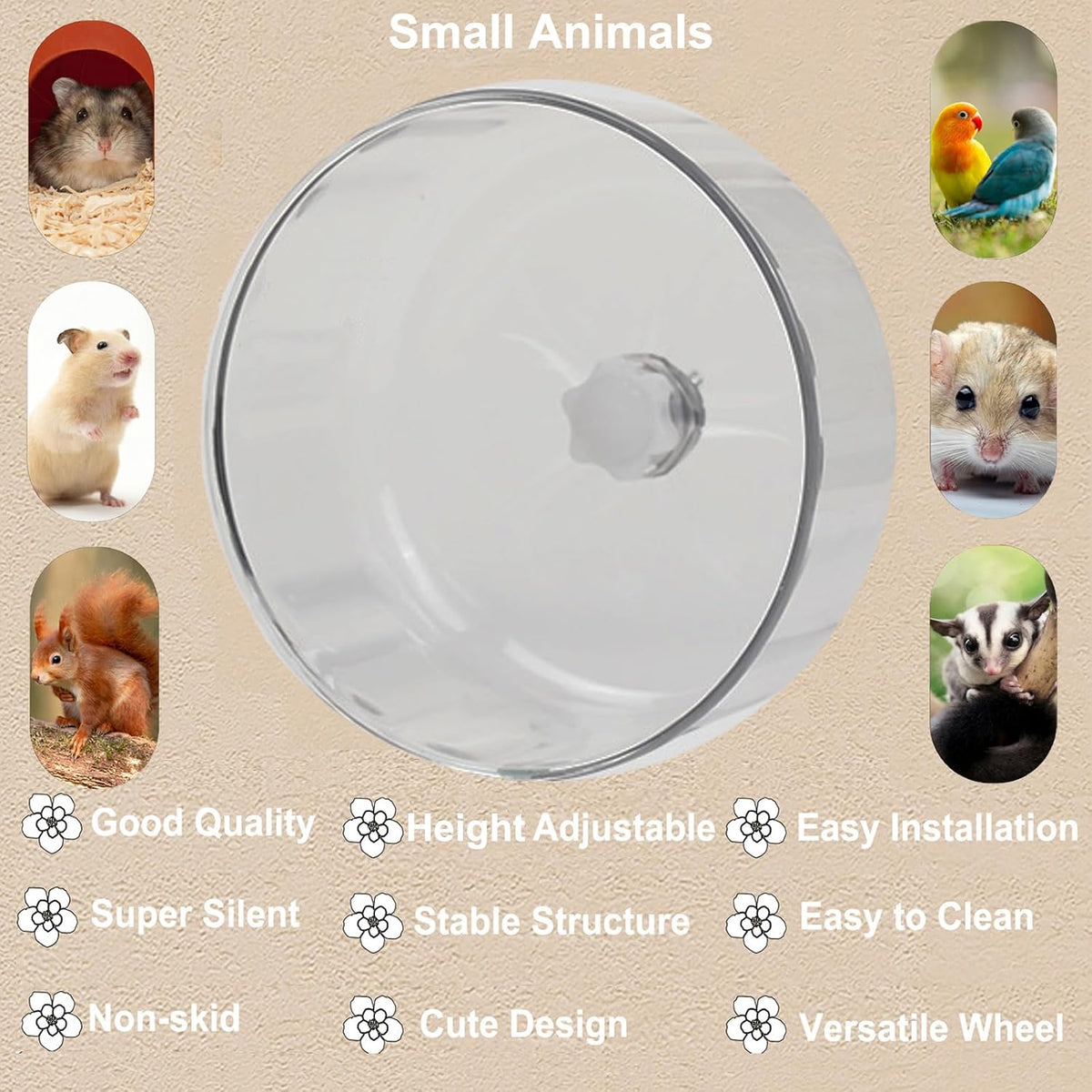 Hamster Wheel, Silent Running Exercise Wheel with Adjustable Stand for Hamster Guinea Pig Gerbil Hedgehog Small Animal Cage Accessories (Clear, 7.1inch/18cm)