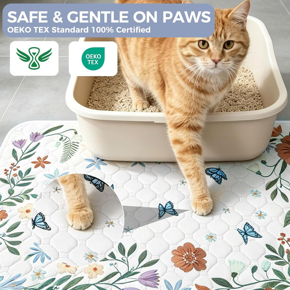 Homimp Cat Litter Mat, Litter Trapping Mat 2 Pack, Contains Mess from Box, Protects Floors,Urine Waterproof,Non-slip,Less Waste Cat Litter Box Mat,Soft on Kitty’s Paws,Washable,Absorbent,White 18"X28"