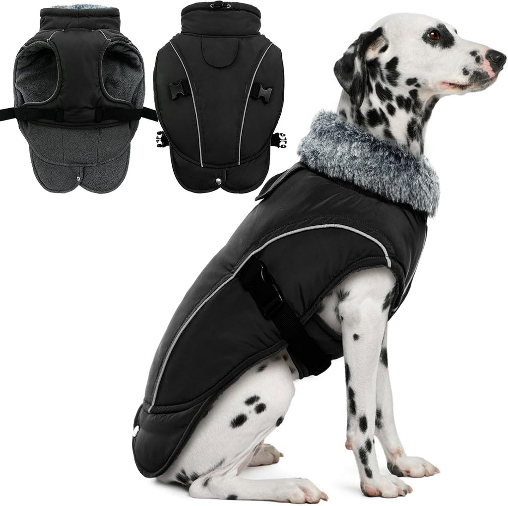 DENTRUN Warm Dog Winter Coat, Easy On Reflective Turtleneck Fleece Jacket