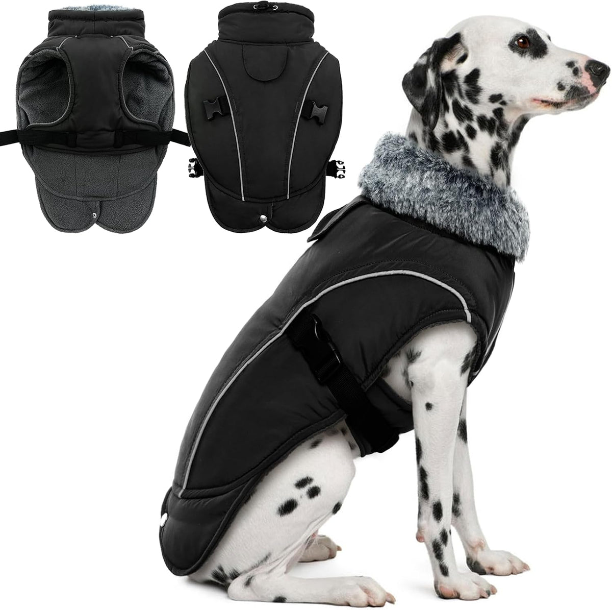 DENTRUN Warm Dog Winter Coat, Easy On Reflective Turtleneck Fleece Jacket